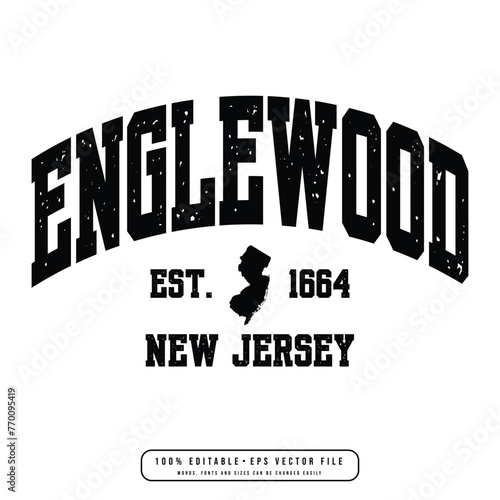 Englewood text effect vector. Editable college t-shirt design printable text effect vector photo