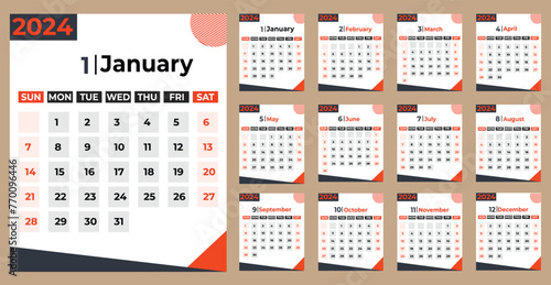 2024 Yearly Calendar Design Week Starts from Sunday
