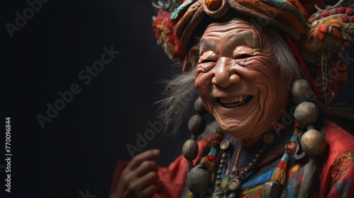 Smiling Elderly Dragon Dancer