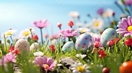 Spring landscape background with fresh spring flowers