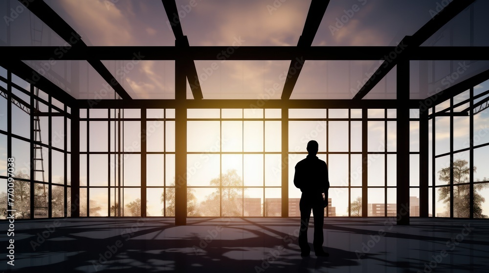 silhouette of a architect in a new house construction