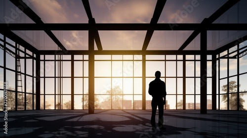 silhouette of a architect in a new house construction