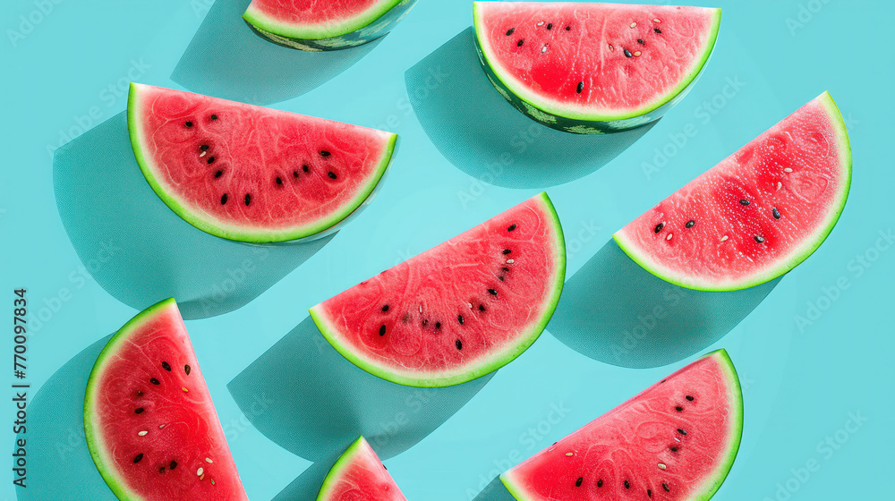 Slices of Watermelon on Blue Background Slices of Watermelon on Blue Background
