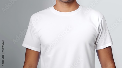 portrait of a happy man with hands in pocket and white mock up t shirt