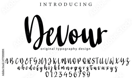 Devour Font Stylish brush painted an uppercase vector letters, alphabet, typeface