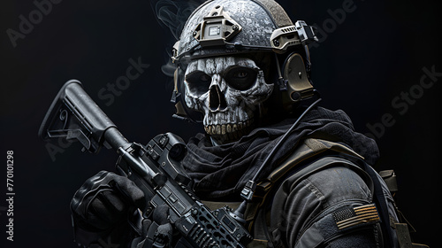  Modern warrior with skull head wearing modern helmet