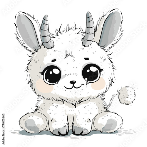 Cute cartoon alpaca with big eyes. Vector illustration.