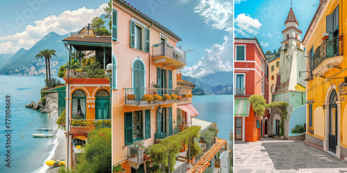 Collage of three vibrant photos of typical Italian landscapes. Mediterranean vacations, holiday destinations in Italy, tranquil seaside locations.