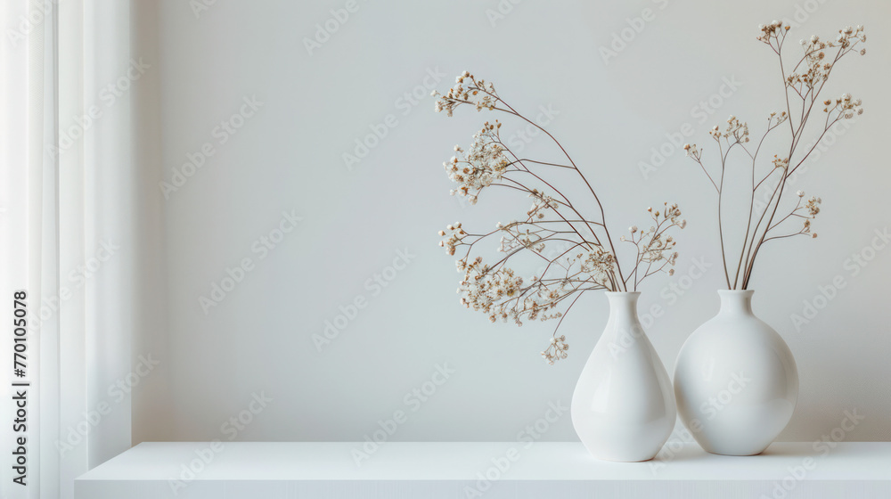 Two White Vases on White Shelf Two White Vases on White Shelf