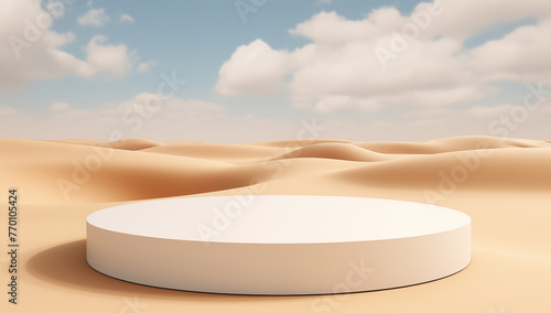 Blank pastal podium on natural sand environment for product presentation and display photo