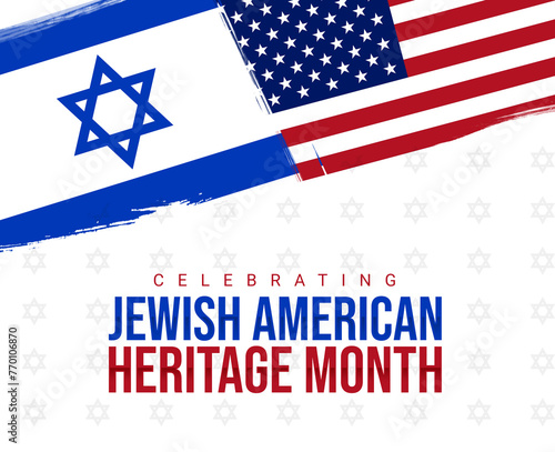 Celebrating Jewish American Heritage Month. Holiday concept. Banner, card, poster with text inscription and flags in brush strokes