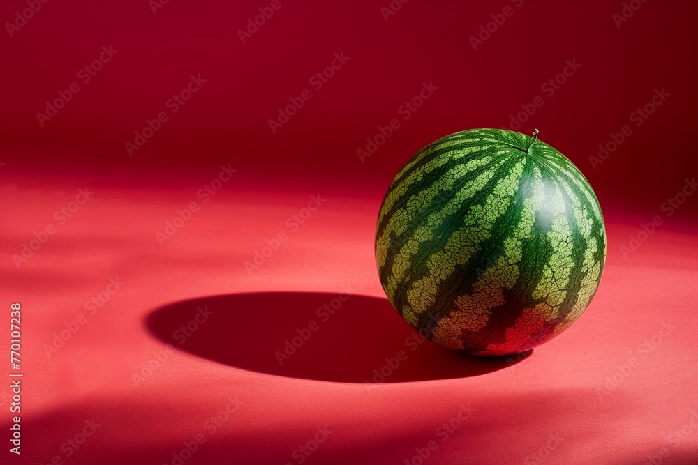 Watermelon on the red background. Minimal summer fruit concept in vivid colors. Watermelon on the red background. Minimal summer fruit concept in vivid colors.