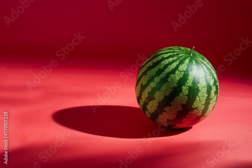 Watermelon on the red background. Minimal summer fruit concept in vivid colors.