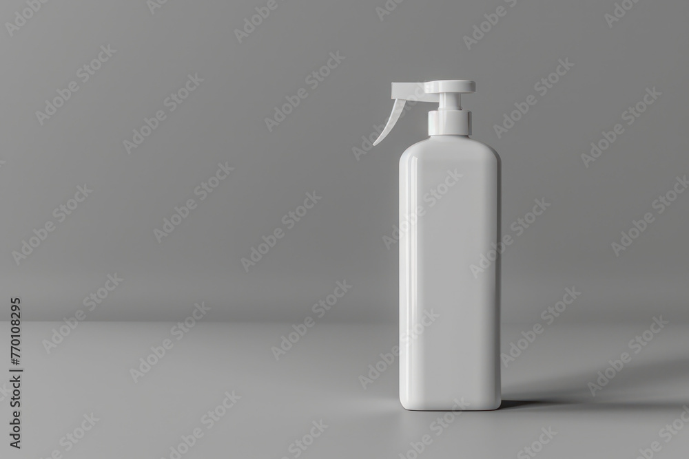 White Spray Bottle on Gray Background White Spray Bottle on Gray Background