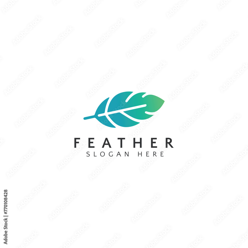 Elegant Feather Logo Design With Green and Blue Gradient and Slogan Placeholder