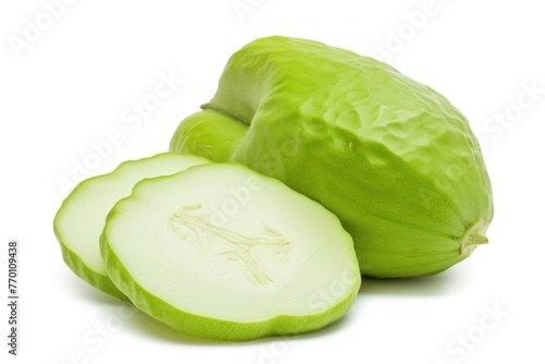 Fresh Green Cabbage and Sliced Pieces Isolated on White Background