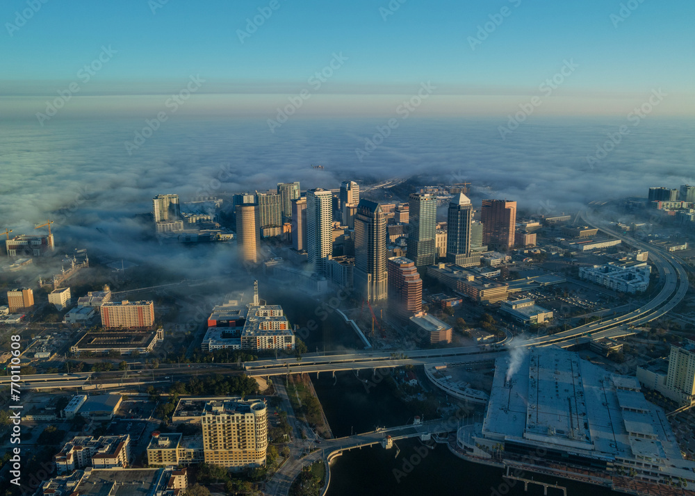custom made wallpaper toronto digitalDowntown Tampa Skyline view from Air on foggy morning