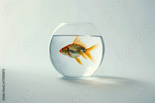 Goldfish in Fishbowl on White Background