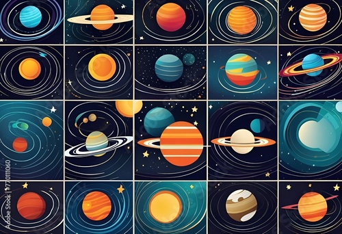Vector Set of Colorful Planets. Space Background. Fantasy Planets