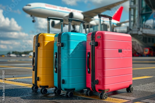 Journey Anticipation: Suitcases staged near aircraft, excitement for adventure increasing.