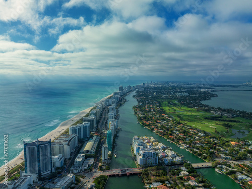 Miami Beach from Air on a sunny day
