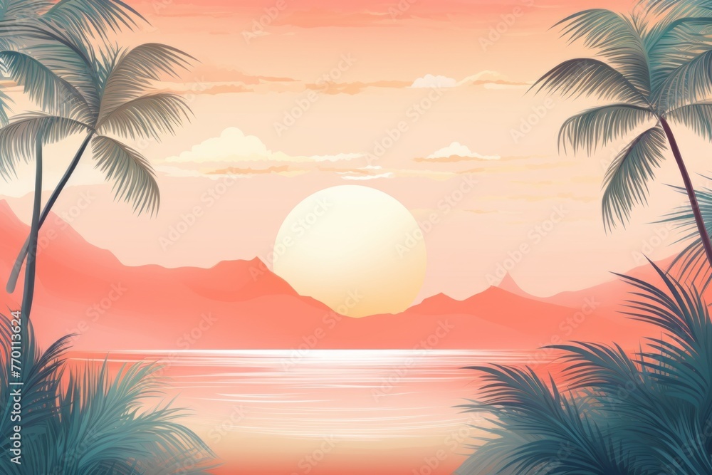 Painting of a Sunset With Palm Trees
