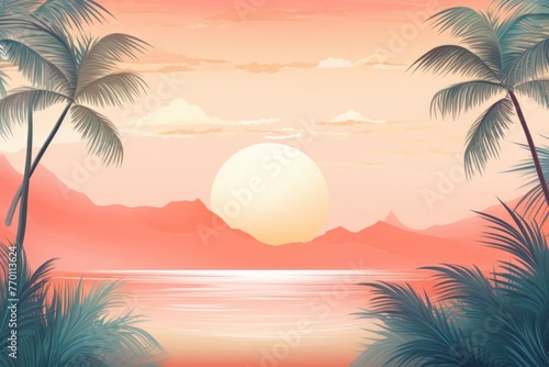 Painting of a Sunset With Palm Trees