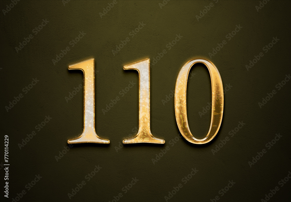 Old gold effect of 110 number with 3D glossy style Mockup. Old gold effect of 110 number with 3D glossy style Mockup.