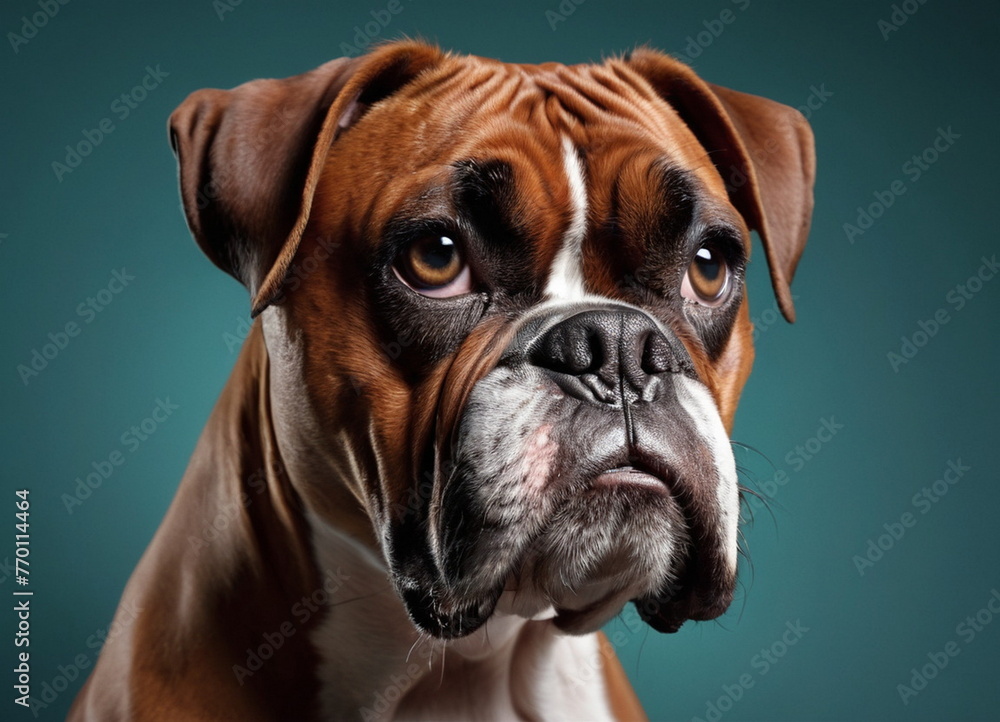 A boxer dog. A thoroughbred dog of brown color. A boxer dog. A thoroughbred dog of brown color.