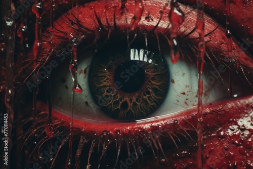 Close-up of an Eye With Blood Dripping