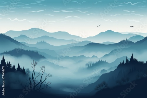 A Painting of a Foggy Mountain Landscape © Constantine M