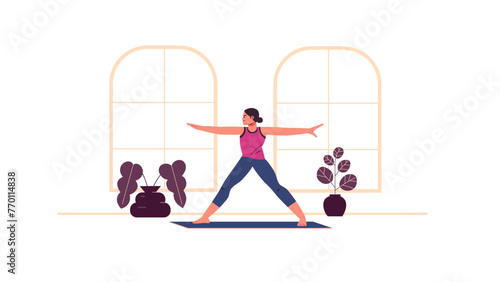 Warrior pose yoga illustration inhome fitness and animation projects
 photo