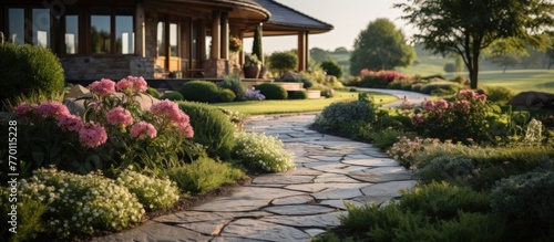 luxury landscape design with green manicured lawn