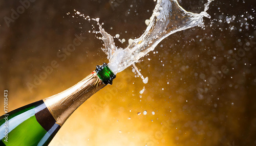 Champagne - a bottle with a splash -3D illustration