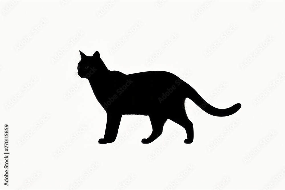 Black Cat Silhouetted Against White Background