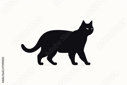 Black Cat Silhouetted on White Background