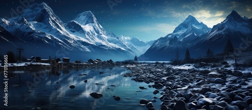 Picturesque night starry view mountains photo