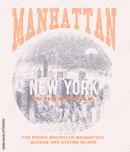 Manhattan new York Vintage city print for grunge effects t=shirt print design, New York City College Typography Graphics, vector illustration 