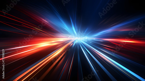 blue and red light trails through a dark background