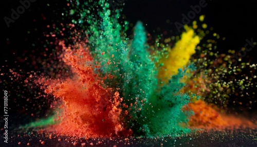 Launched colorful powder, isolated on black background