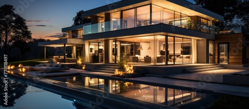 luxury house on night with light