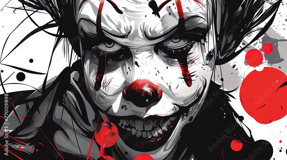 custom made wallpaper toronto digitalanime clown manga illustration wallpaper, black and white