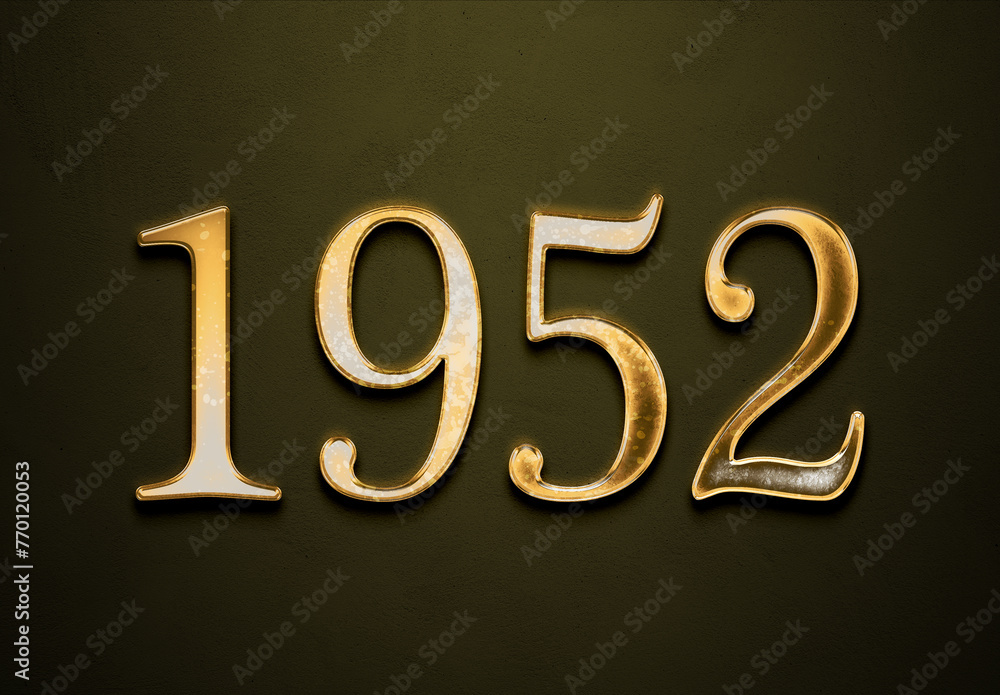 Old gold effect of 1952 number with 3D glossy style Mockup. Old gold effect of 1952 number with 3D glossy style Mockup.