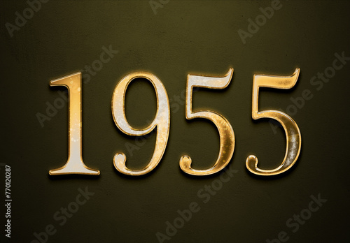 Old gold effect of 1955 number with 3D glossy style Mockup.