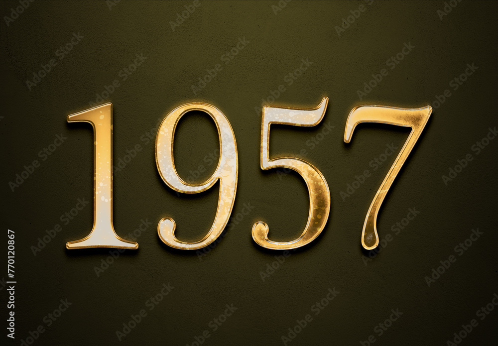 Old gold effect of 1957 number with 3D glossy style Mockup.