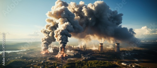 large cloud of smoke rising from a power plant photo