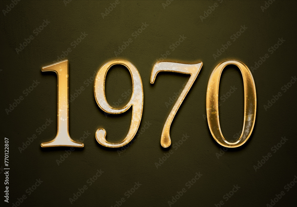 Old gold effect of 1970 number with 3D glossy style Mockup. Old gold effect of 1970 number with 3D glossy style Mockup.