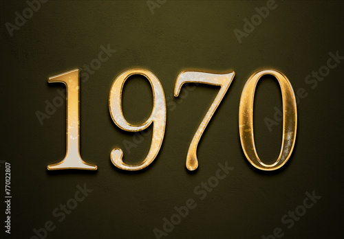 Old gold effect of 1970 number with 3D glossy style Mockup.