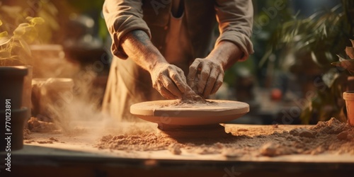 making ceramic dishes on a pottery wheel Generative AI © València