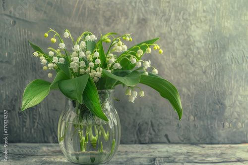Bouquet of lily of the valley flowers in a vase photo